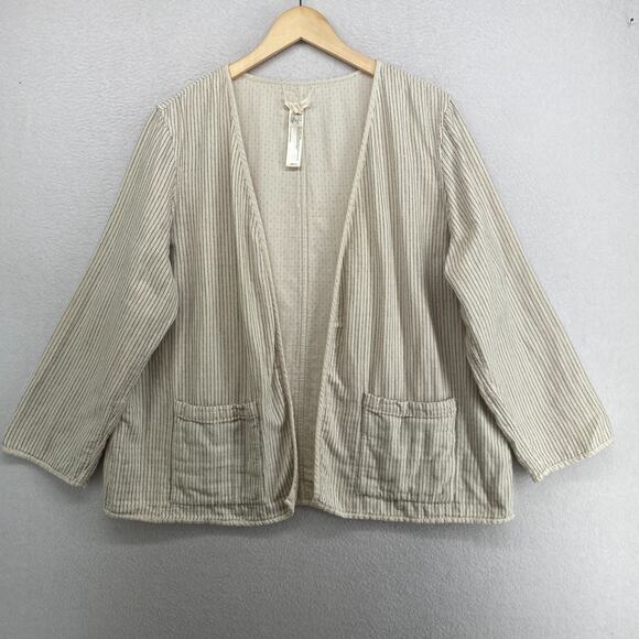 Eileen Fisher Jackets & Blazers - Eileen Fisher Jacket XL Reversible Organic Cotton Open Front Polka Stripe Beige
